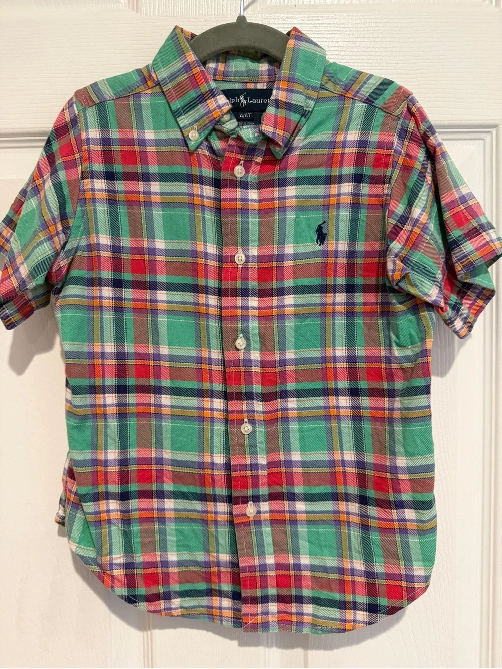 Ralph Lauren Boys Plaid Button Down Shirt Green Red 4T